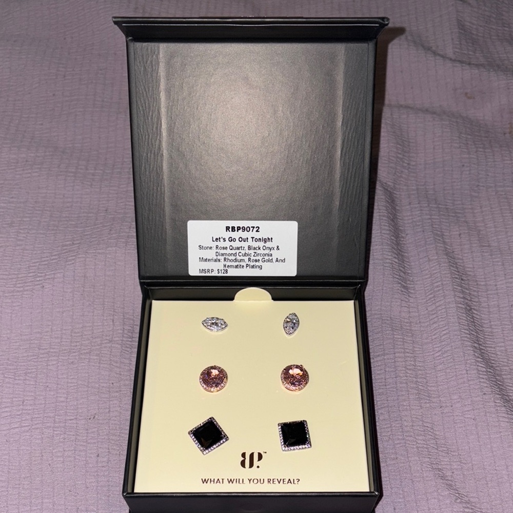 BP Pink and Black Stone Earrings Set